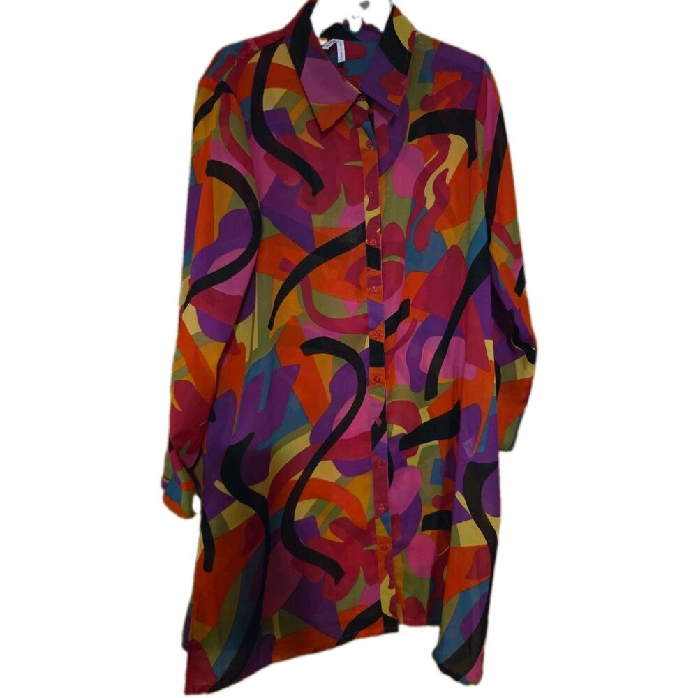 Live 4 Truth Shirt Dress Womens Sz XL Colorful Button Fashion Translucent